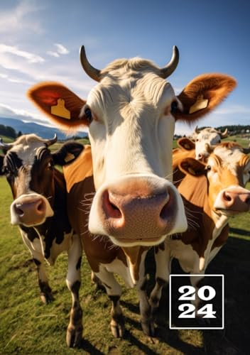 2024: A5 Kalender Planer | 1 Woche auf 2 Seiten | Jan - Dez Wochenplaner | Kalenderbuch Terminkalender | Organizer Wochenkalender Terminplaner | Buchkalender Jahresplaner | Taschenkalender Lustige Kuh