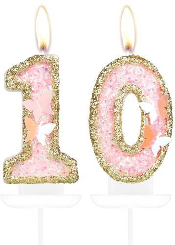 Fjäril 10:e Födelsedagen Nummer Ljus, Rosa Guld Tårta Cupcake Topper, Flickor Födelsedag Dekorationer För Fjäril Temafest