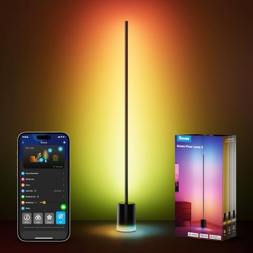 Govee Lampada da Terra RGBIC, Luci LED Compatibile con Alexa e Matter, 152cm Dimmerabile 1725lm con Telecomando e APP, Sinc Musica, 82 Modalità, Lampada per Comodino, Camera da Letto e Salotto, Nero