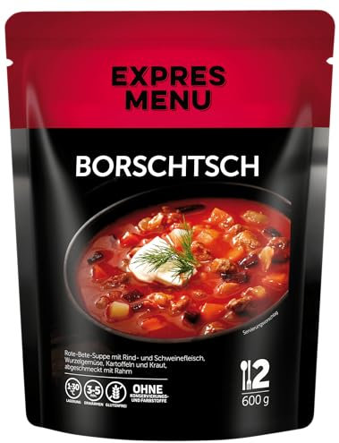 EXPRES MENU Borschtsch mit Roter Bete, Rind- und Schweinefleisch | Herzhaft und gesund | Fertigsuppe (2 Portionen)