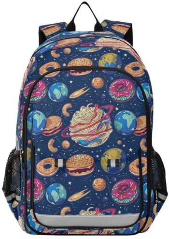 CHIFIGNO Kinder-Schulrucksäcke für Mädchen, Jungen, Reise, Laptop, Büchertasche, Lehrertasche für Damen, Herren, Teenager, Cartoon Planets Fast Food-2, Einheitsgröße