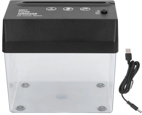 Desktop Mini Paper Shredder, Portable Strip Cut Shredder for Home Office Use, Paper Shredder Mini USB Document Cutter with Transparent Window Bin for A6 or A4 Paper