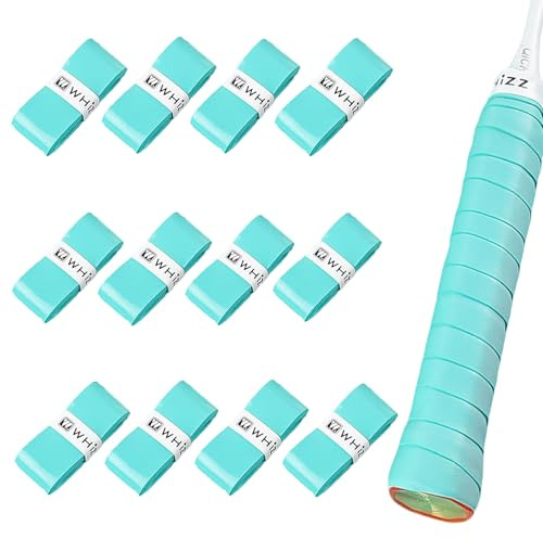 BAIHUALIN Whizz 12 Stück Griffbänder Tennis, Griffband für Badminton, Squash, Pickleball, weicher, Rutschfester Premium-Overgrip mit Abschlussband, Tif Blau
