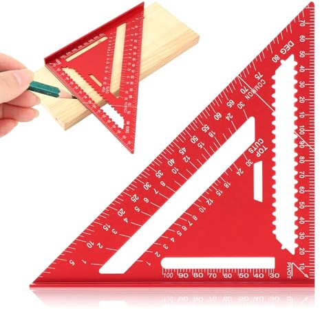 Aluminum Carpenter Square 7 Inch, Rafter Square Carpenter for Angle Drawing, Metal Triangle Ruler Imperial Protractor for Woodworking and Carpentry(Color:Red)