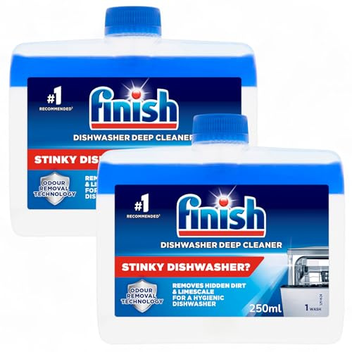 2 x 250ml Finish Dishwasher Cleaner Original, Removes grease and limescale while fighting odours, leaving your dishwasher clean, fresh, and hygienic.