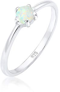 Elli Damen Echtschmuck Ring Bandring Basic Synthetischer Opal Geo in 925 Sterling Silber