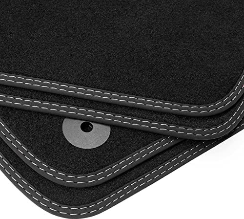 teileplus24 BDV540 Velours Fußmatten Doppelziernaht kompatibel mit Mercedes C-Klasse W205 / S205 2014-2021, Naht:2X Silber