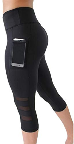 YONKOUNY Donna Allenamento Sportivi Capri Leggings Estivo Traspirante Stretching Pantaloni Vita Alta Palestra Fitness Leggins Push Up con Tasca (Small)