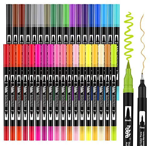 hhhouu 36 Farben Doppelspitze Künstler Marker, Pinselstifte für Erwachsene, Handlettering, Kalligraphie und Journaling HO-36B