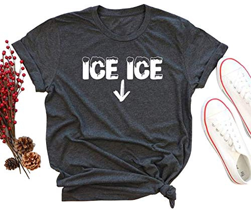 ZIFOTA Ice Ice Baby Moderskap T-Shirt Kvinnor Graviditetstillkännagivande Tröja Rolig Bokstavstryck Gravid Mamma T-Shirt Toppar, Grått, M