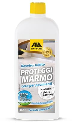 FILA Surface Care Solutions, PROTEGGI MARMO, Cera per Pavimenti Marmo e Pietra Naturale, Effetto Lucida Marmo, Cera Pavimenti Autolucidante, Previene l'Usura ed è Efficace dal Primo Utilizzo, 1L