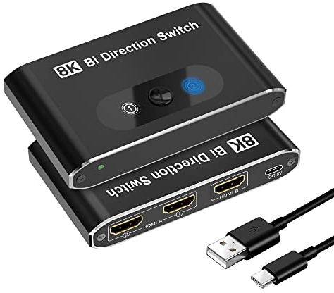 Switch HDMI 2.1, PHOVOLT Ultra HD 8K Bidirezionale HDMI Switcher Splitter 2 in 1 Out ou 1 in 2 Out, Supporta 4K@120Hz, 8K@60Hz, Selector switcher HDMI in allumiio for PS4/PS5, Xbox, Roku, Apple TV