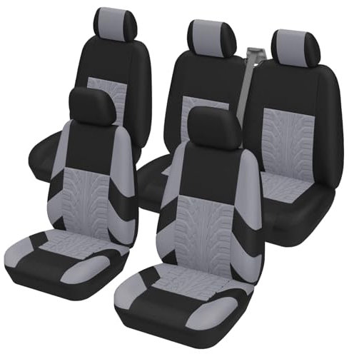 TOYOUN Housses de siège universelles, compatibles avec la plupart des camionnettes et camions - 1 place et 2 places - Compatibles avec les airbags - Imprimé traces de pneu (gris, 5 sièges)