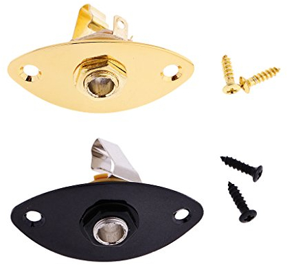 2 Gitarre Oval Steckerplatte Ausgangsbuchse mit Schrauben Schwarz