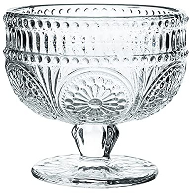 CHOOLD Vintage Sunflower Embossed Glass Footed Dessert Bowl for Ice Cream, Trifle, Salad, Candy, Cake - Home Party Wedding, 9 oz, Transparent