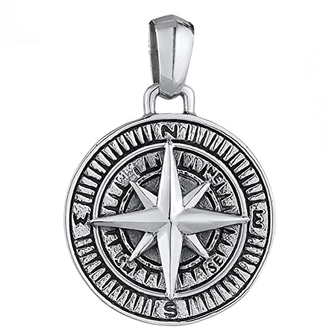 Kuzzoi Silber Kompass Anhänger (25 mm) für Ketten, massivem 925er Sterling Silber für Halsketten, Accessoire Windrose massiv und exklusiv (schwarz, Oxidiertes Silber) für Männer