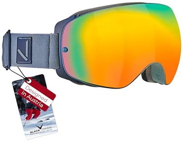 Black Crevice Skibrille I Unisex Skibrille mit rahmenlosen Design I Herren & Damen Skibrille mit UV 400-Schutz I Snowboardbrille mit sphärischen Gläsern I Verspiegelte Schneebrille
