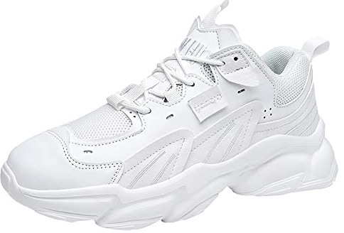 Jamron Homme PU + Maille Chaussures de Sport Mode Chunky Sneakers Baskets Montantes