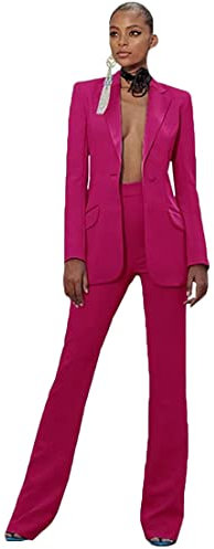 Traje formal de 2 piezas para mujer, con solapa de pico, traje de negocios para trabajo, oficina, trabajo, blazer y pantalones, fucsia, XL