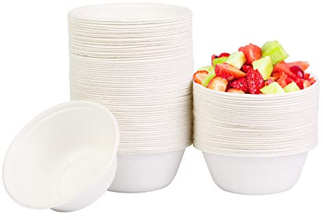 AHPYEUHK Vaisselle Jetable Bol Jetable 120 Pièces Bols Jetables 500ML Écologique Saladier Soupe Dessert Compostable Blanc en Sugarcane Bagasse Bols Jetable