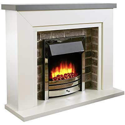 Endeavour Fires Flamborough Electric Fireplace, 1&2kW, 7 day Programmable Remote Control Electric Fire in 48’’ Off White Surround (Grey Top/Chrome Fire)