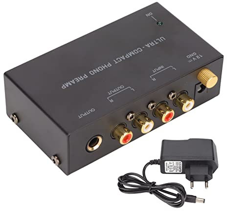 Preamplificador de Tocadiscos Phono con Control de Perilla Independiente para Amplificador de Tocadiscos - PP400 Entrada RCA Estéreo Salida RCA 100‑240 V, bajo Nivel de Ruido, (Enchufe de la UE)