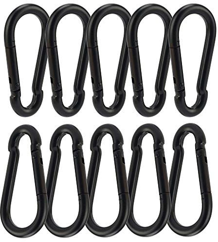 Spring Snap Hooks, 10 Pcs Stainless Steel Metal Clip Heavy Duty Rope Connector Small Snap Clamp Key Chain Link Buckle for Hammock Swing Set Outdoor Travel Camping Fishing Hiking, Black