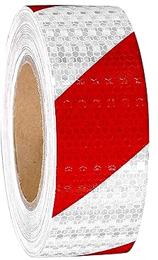 GOIEHIR 12m × 5cm Reflektierendes Band, Selbstklebend Reflektorband Rot Weiß, Warnaufkleber Reflektorband, für Warnmarkierung Sicherheit