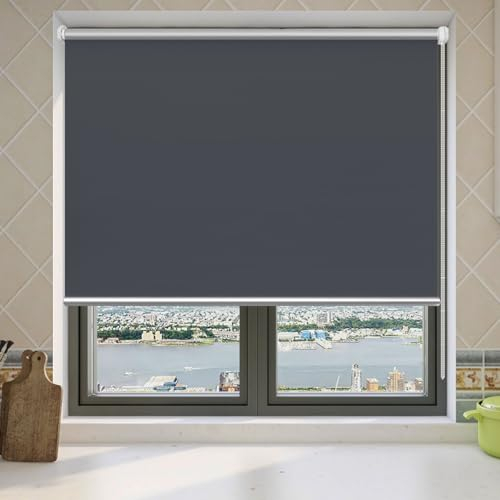 Verdunkelungsrollo Klemmfix Ohne Bohren 35 x 60 cm Hitzeschutz und Sichtschutz Verdunkelungsrollo Thermorollo inkl Montagematerial für Fenster und Türen, Dunkelgrau