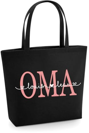 Filztasche personalisiertes Geschenk | Einkaufstasche mit Henkel | modischer Filz-Shopper mit viel Platz | Badetasche oder Strandtasche | Geschenk für MAMA OMA PAPA OPA KINDER, Farbe:Schwarz