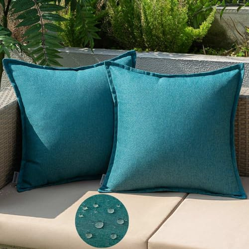 EMEMA Outdoor Kissen 40x40 Wetterfest Kissenbezug Pfauenblau 2er Set