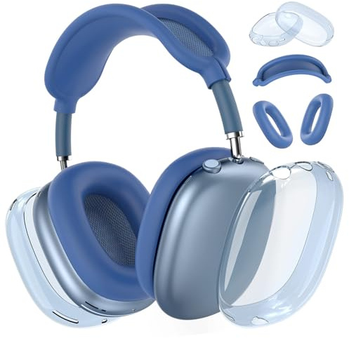 NATOSU Custodia Cover in Silicone per Cuffie AirPods Max, Copri Auricolari in TPU Trasparente Morbido Copri Auricolari Cover per Fascia per AirPods Max, Blu