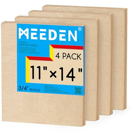 MEEDEN Unfinished Wood Canvas Board: 3/4” Deep 11x14” Wooden Canvas Panel Pack of 4 - Blank Cradled Wood Art Board for Painting | 3/4 Deep Wooden Panel Board, Blank Cradled Wood Art Board for Painting - Rectangle