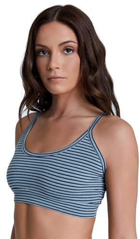 ALBERO NATUR Dam bustier ekologisk bomull sport bh undertröja yoga pilates, Agave-marinblå, S