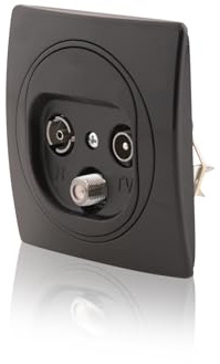 Intratec Nobilis Anschluss-Dose TV Schwarz TV/FM/SAT Ø 60mm 3 Anschlüsse & 1er Rahmen ABS Wandmontage 80x80mm
