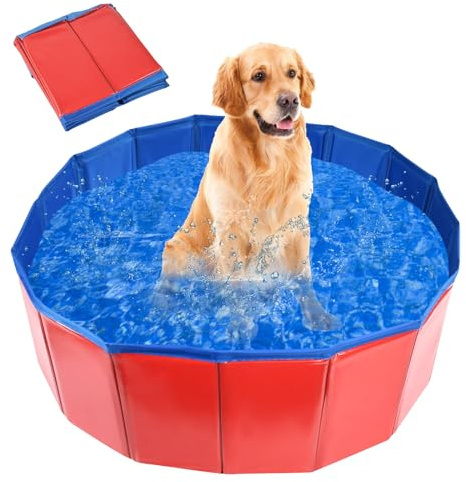 Hunde Pool, Hunde Planschbecken, Faltbarer Pool für Hund und Katze, Hundebadewanne, Hundepool Klein, Hundepool fur Große Hunde, Bademuschel für Hunde mit Wasserablassventil (60 x 20 cm)