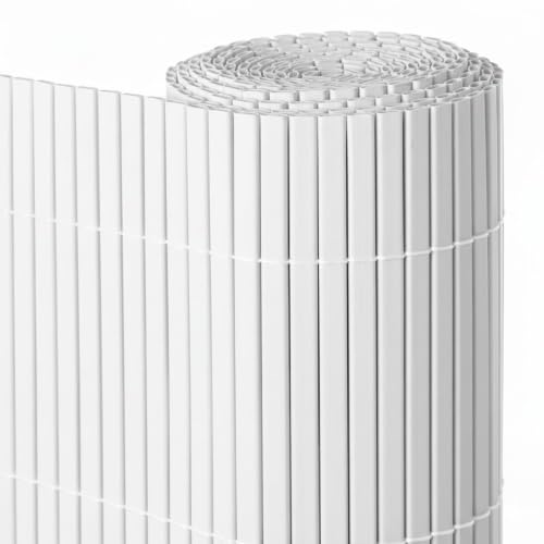 LOLAhome Cañizo PVC de Doble Cara Blanco 3x1,5 metros | Resistente 1.200 gr/m2, Decorativo y Fácil Instalación | Alta Privacidad y Ocultación para Valla, Jardín, Balcón o Terraza