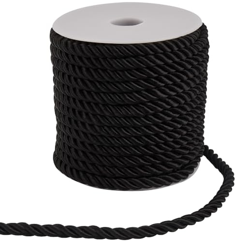 GORGECRAFT 18M Cordón Retorcido 6mm Poliéster Cuerda Torcida Cordel Decorativo Trenzado Hilo Cinta para Decoración del Hogar Cortina Alzapaños Tapicería Cordón de Honor Costura Manualidades Negro