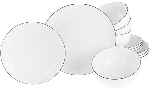 Creatable, Allround Black Line, 12-teiliges Teller Set aus Porzellan | Geschirrset, spülmaschinen- und mikrowellengeeignet, 22559