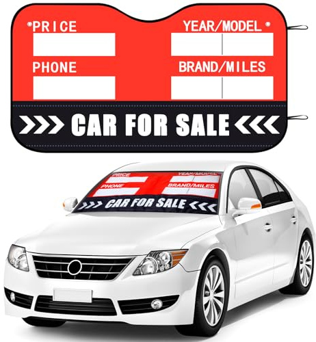 Jingmore for Sale Sign for Vehicle Windshield Sun Shade Quickly Sell Your Car or Truck Foldable Car Front Window Sunshade for Sun Visor Easily Seen Info on Dual Purpose(48 x 27.5 Inches,Classic)
