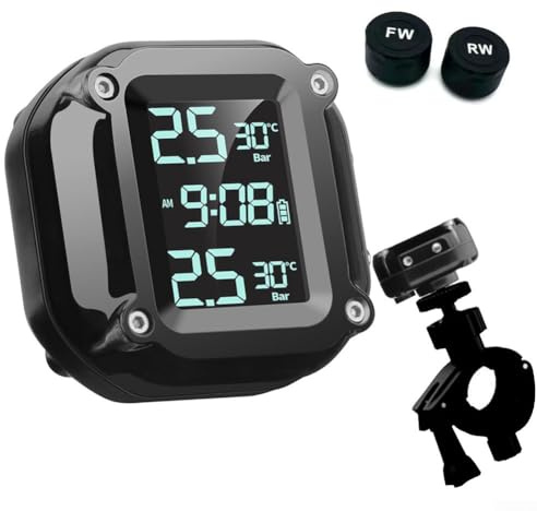 Donkivvy Reifendruckwächter Motorrad TPMS Kabellose Reifendrucküberwachung Auto Sicherheitsmonitor mit LCD Display & 2 Externe Sensoren - Reifendruckwächter Sensor Wasserdicht Einstellbarer Winkel
