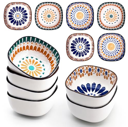 UPZAI Juego de 6 Cuencos Aperitivos: Ø 9,2 cm Cuenco Pequeños de Salsa - 150 ml Mini Bol Ceramica para Salsa Soja Aceitunas Tapas Fruto Secos Postre (Bohemian)