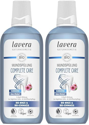 lavera Mundspülung Complete Care - Alkoholfrei -Fluoridfrei - Bio-Minze und Bio-Echinacea für 5-fach-Wirkung - Vegan - Naturkosmetik - 400 ml (Packung mit 2)