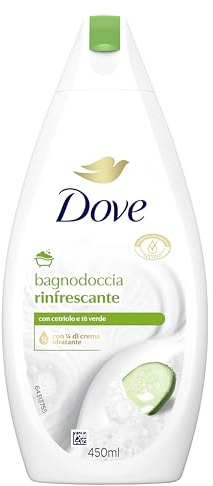 Dove Uppfriskande duschbad, Dermo-Naturlig Fuktgivande, Gurka och Grönt Te, 1/4 Fuktgivande Kräm, Dermatologiskt Testad, Duschkräm Män och Kvinnor, 100% Återvunnen Flaska * 450 ml