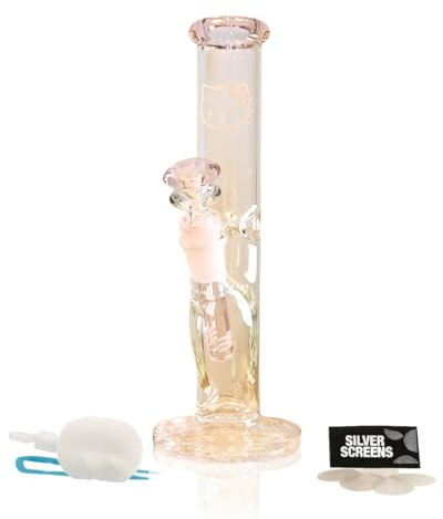 Hello Kitty Glass Bong – 14mm Beaker Ice Bong with Bowl Piece, Cute Pink Glass Water Pipe for Smoking Herb – Portable Water Pipe Bong Rig for Home Use