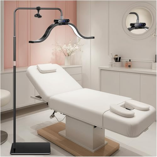 Nuvole Lampada Estetista Lampada per Extension Ciglia con Supporto per Telefono, Tatuatore, Onicotecnica – Luce Anulare LED Fredda-Luce Calda con Luminosità e Altezza Regolabili Lampad Estetista