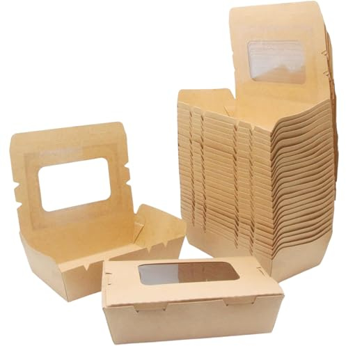 Generico 50x Contenitori per Alimenti da Asporto, Scatole di Carta Kraft per Alimenti, Delivery Box Biodegradabile, Cartone per Take Away con Finestra, a Prova di Olio e Acqua, per Sandwich (1200 Ml)
