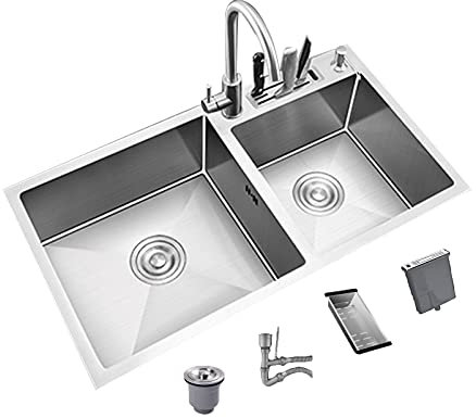 CLLBANT Lavello da Incasso in Acciaio Inox SUS304 AntiGraffio, a Doppia Vasca, profondità 7,9 Pollici