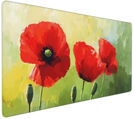 Tapis de Souris Rouge Fleur Tapis de Souris XXL 1200x600x3mm, Imperméable Tapis de Souris Gamer XXL Tapis Souris Mouse Pad, Base Atidérapante, Haute Précision et Vitesse pour Gamer, Deco Bureau