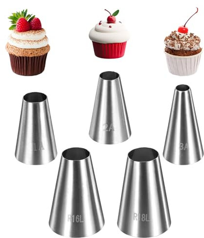 ElevateTech Large Round Piping Nozzles Set, 5 Pieces Stainless Steel Round Icing Piping Tips for Cake Cookies Decorating, Pastry Fondant, Dessert, Frosting Filling Professional Baking Decoration Tool